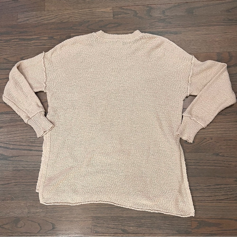 Aerie Oversized Sweater Split Hem Cotton Blend Tan Small | Loungewear Boho Arts - Picture 7 of 7